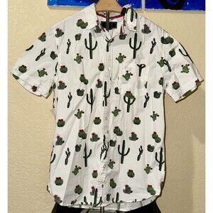 21 Men barrel cactus saguaro prickly pear button-front Hawaiian shirt size Small
